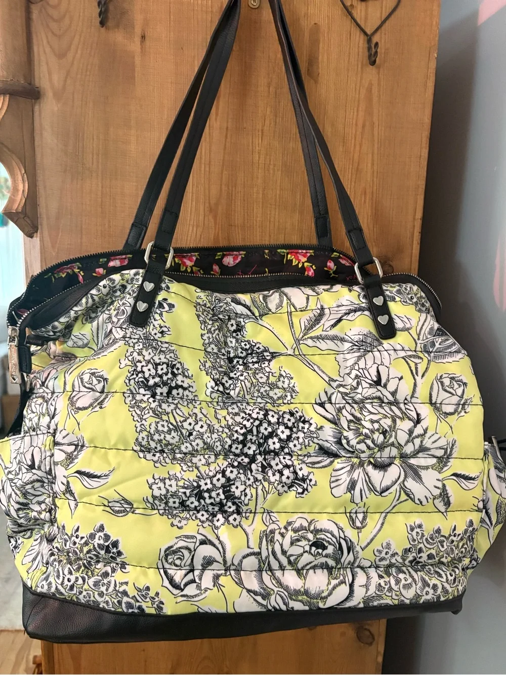 ⭐️ Betsey Johnson Neon Quilted Floral Weekender Tote with Black Trim⭐️